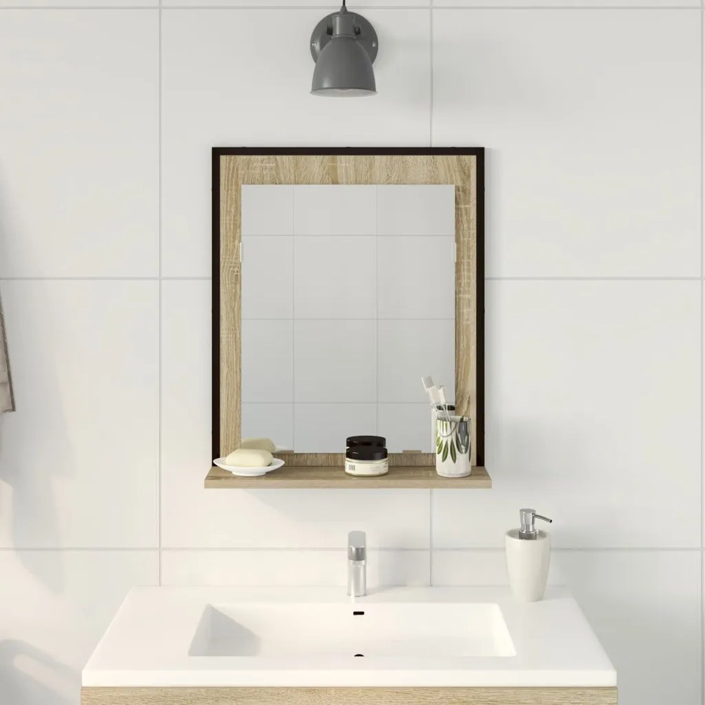 Fürdőszobai Tükör Polccal Sonoma Tölgy 50x12x60 cm Szerelt Fa