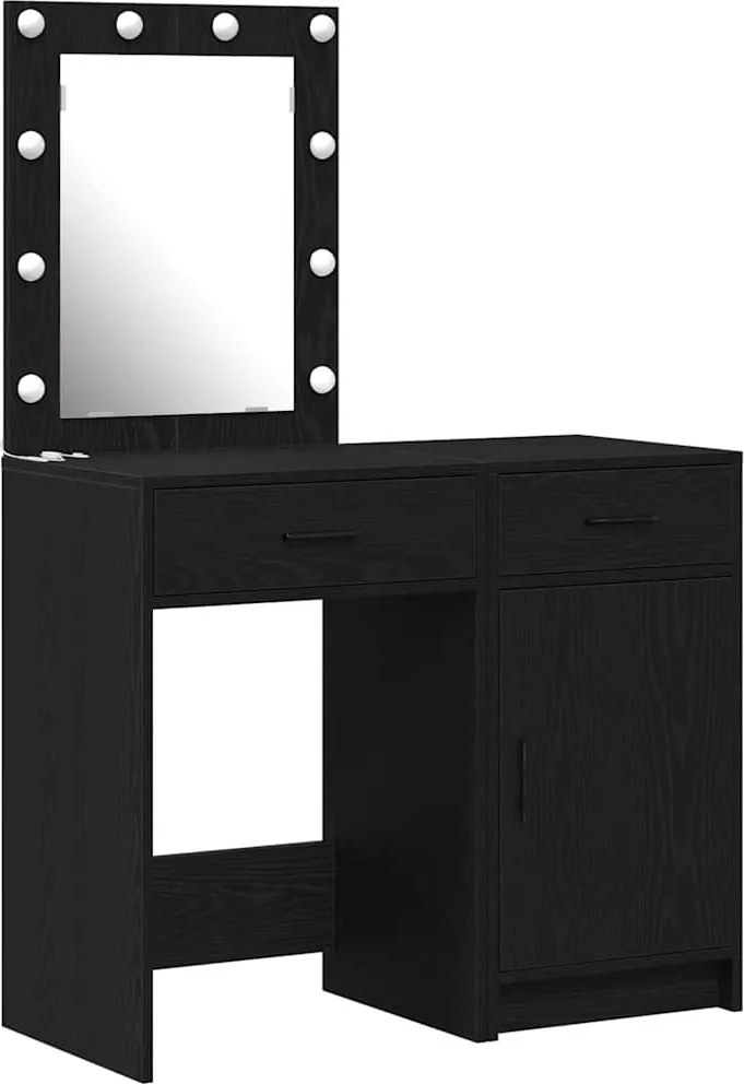vidaXL Öltözködőasztal fiókkal 2 pcs Fekete 50 x 41 x 135 cm Faanyag