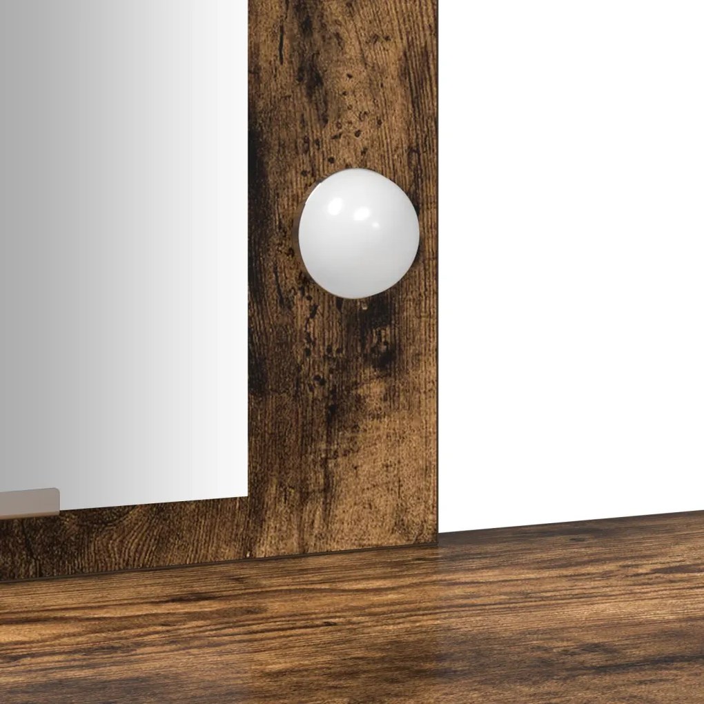 Fésülködőasztal LED Lámpákkal Füstölt Tölgy 102x33x135 cm