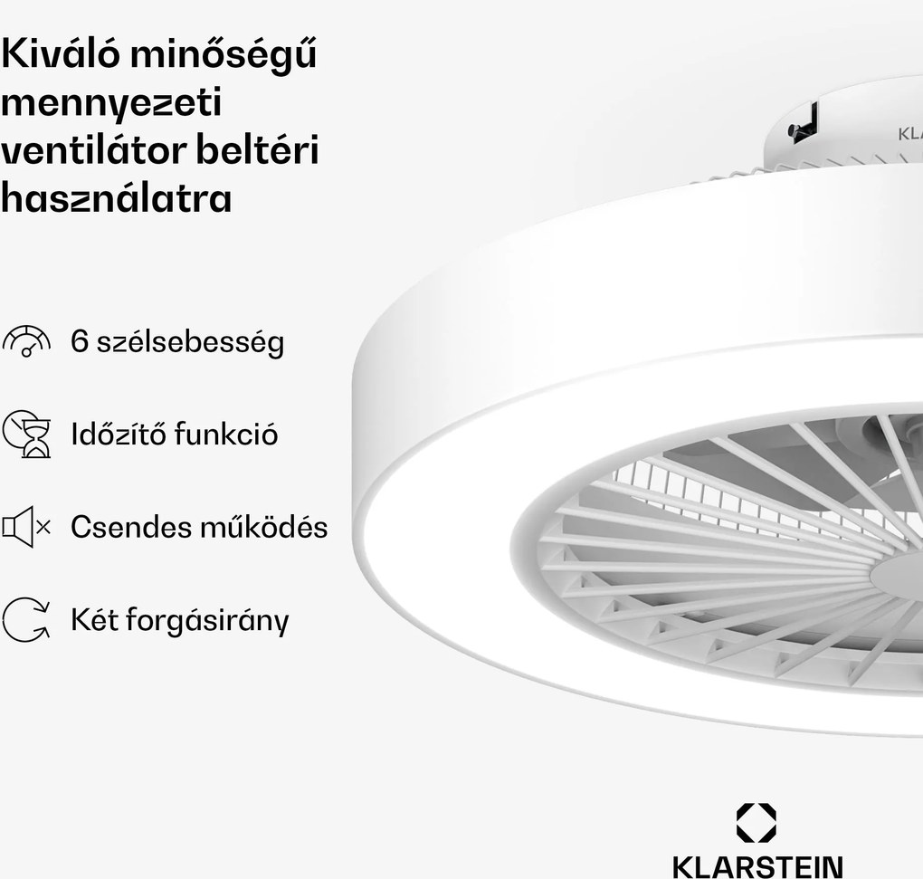 Klarstein ZenBreeze intelligens mennyezeti ventilátor világítással | 48 cm | 16 W | Csendes | LED | Akril