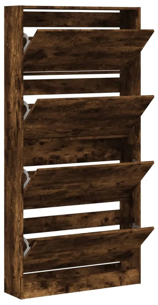 füstös tölgy cipőszekrény 4 kihajtható fiókkal 80x21x163,5 cm