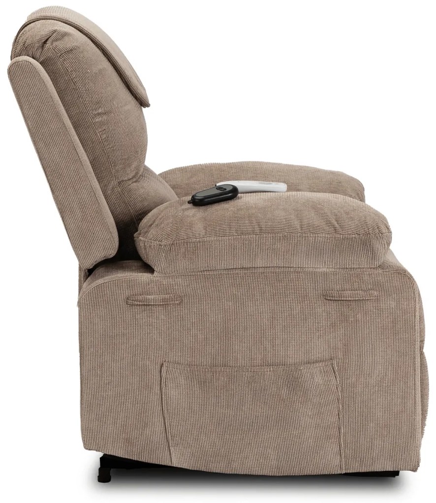 Elektromosan Vezérelhető Masszázsfunkciós Fotel Felállás Segítő Funkcióval, Sötét Bézs Kordbársony Kárpittal. Fenix 2