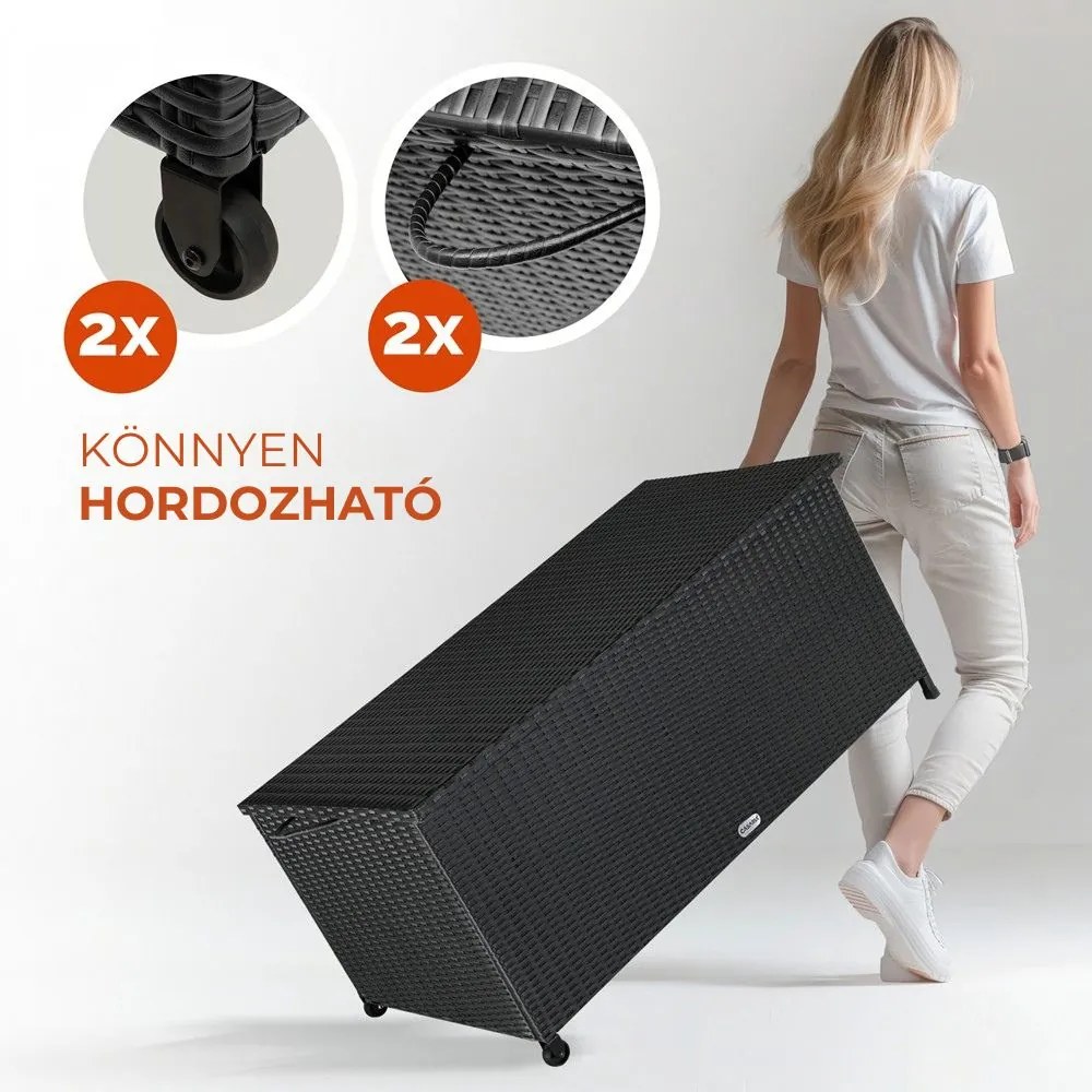 RICCO polyrattan tárolódoboz, 117 x 53 x 60cm, fekete Casaria