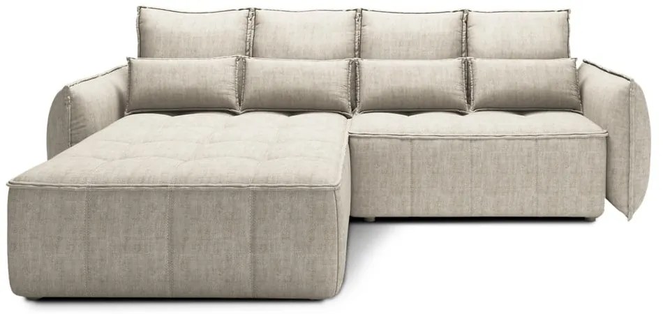 Bézs bársony kinyitható-tárolóhelyes sarokkanapé (bal oldali-heverő résszel) Campo – ELTAP