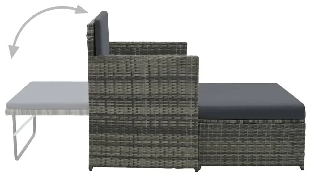 2-részes szürke polyrattan kerti bútorszett párnákkal