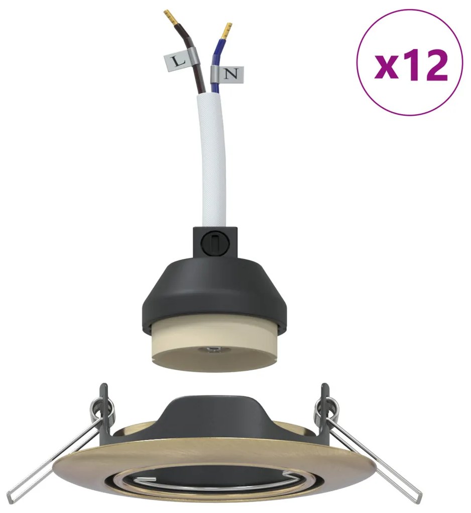 Beépített Spotlámpák 12 db Kerek GU10 Sárgaréz Ø90 mm Acél