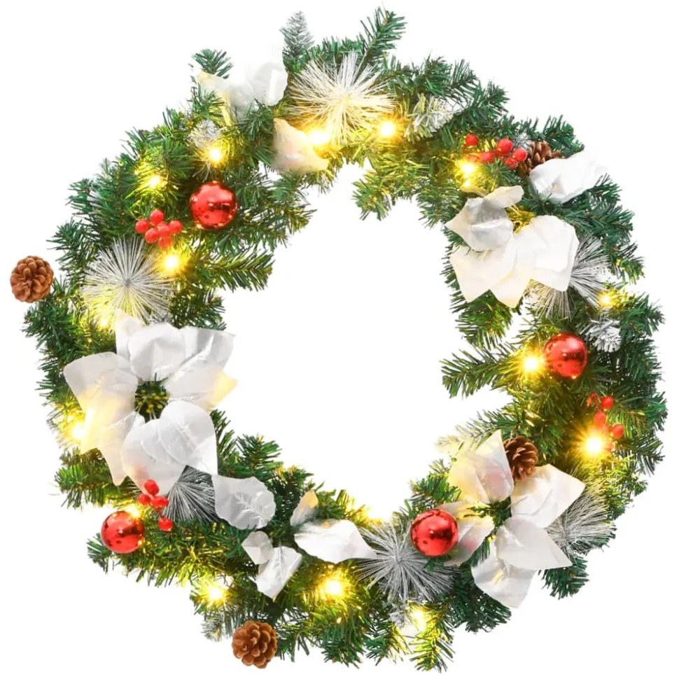 zöld PVC karácsonyi koszorú LED-ekkel 60 cm