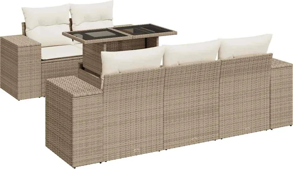 vidaXL 6 részes bézs polyrattan kerti ülőgarnitúra párnával
