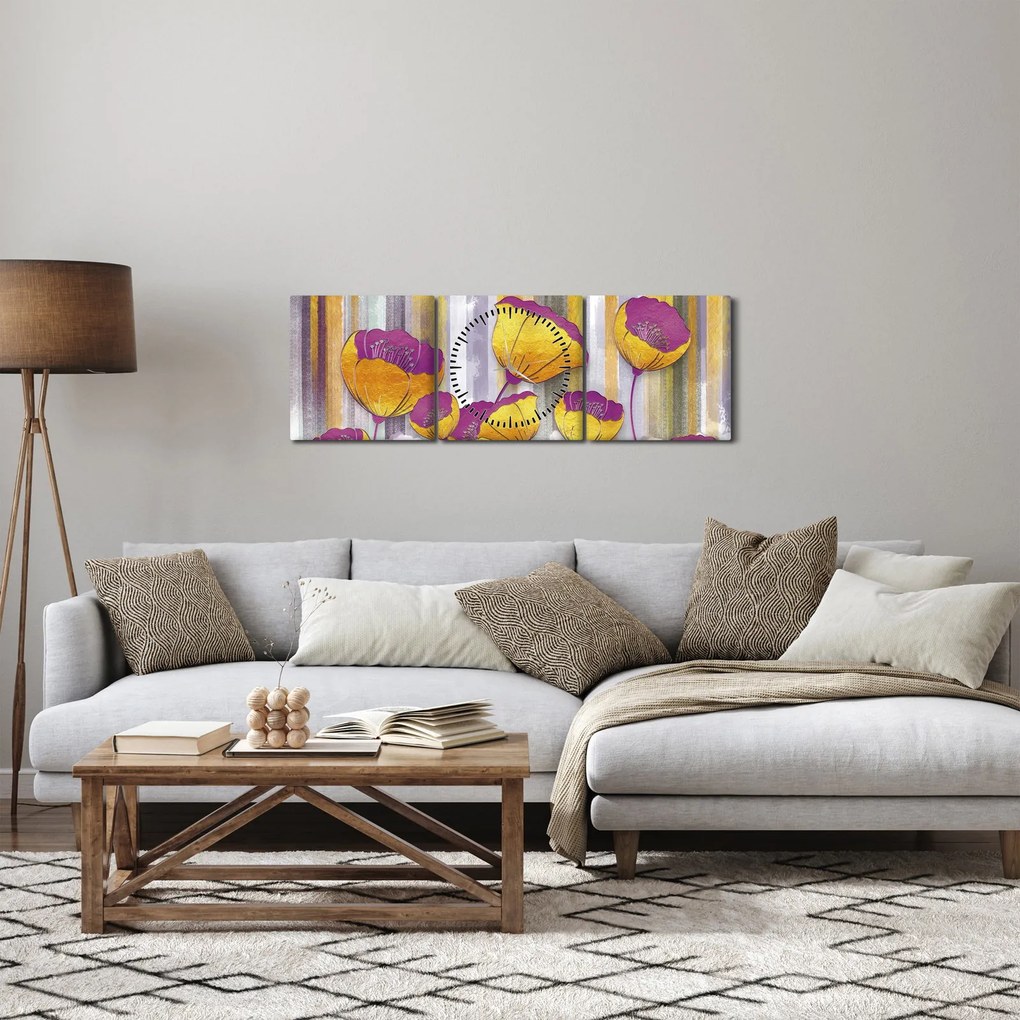 Kép - Virágok illusztrációja (órával) (90x30 cm)