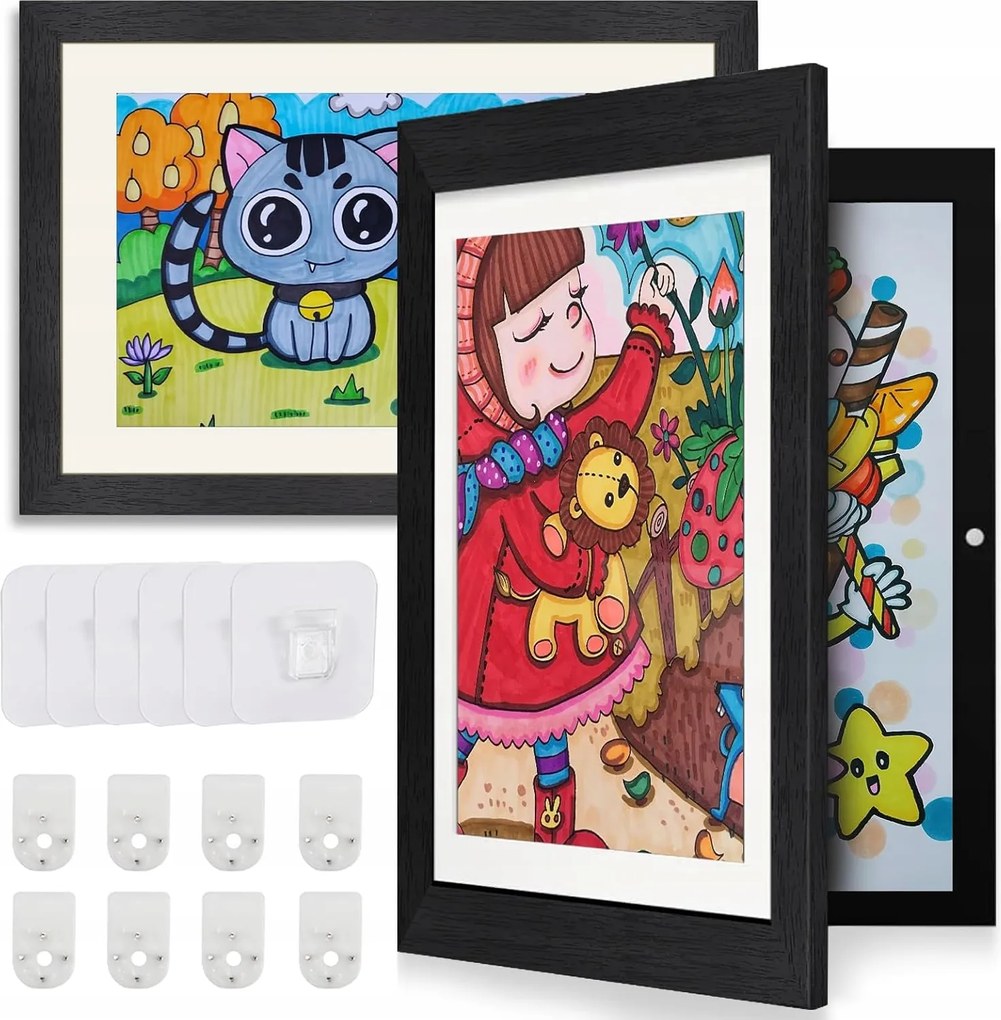 Képkeret rajzok Függő fali nyitható A4 2db Fekete