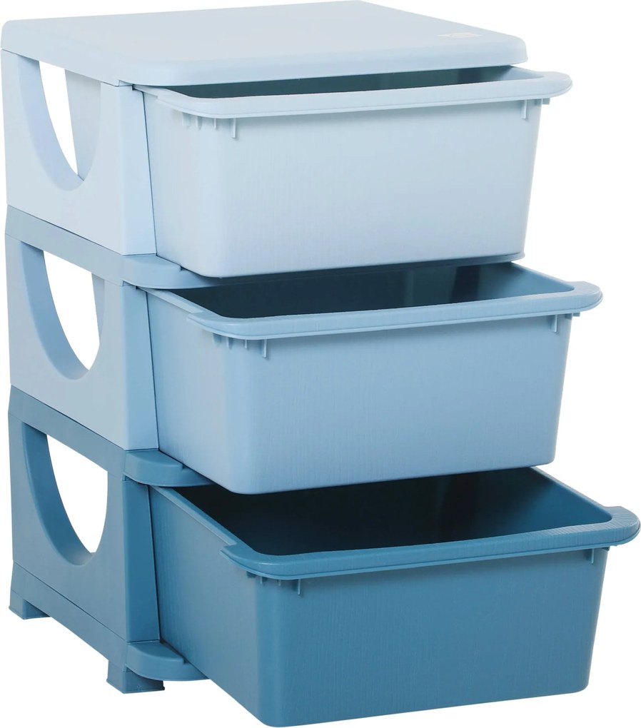 HOMCOM Fiúknak és Lányoknak Szánt 3 Szintes Fiókos Szekrény Tárolódobozokkal - Játék Szervező Gyermekbútor 3-6 Éveseknek 37 x 37 x 56.5 cm | Aosom