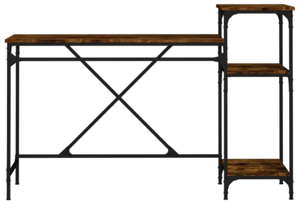 füstös tölgy szerelt fa és vas íróasztal polcokkal 135x50x90 cm