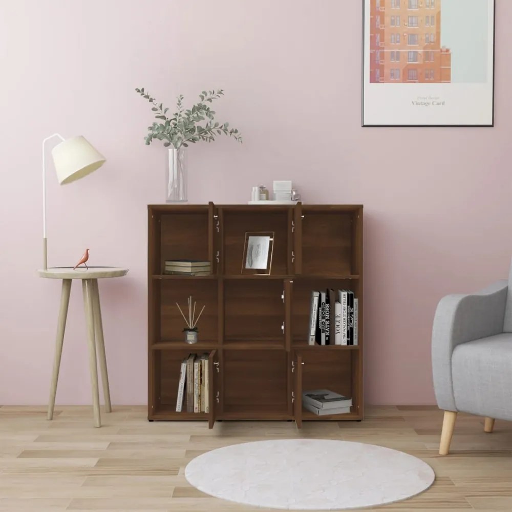 barna tölgyszínű szerelt fa könyvszekrény 90 x 30 x 90 cm