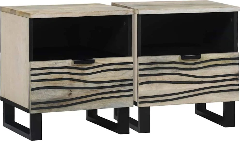 vidaXL Éjjeliszekrény fiókkal 2 pcs Fehér és fekete 40 x 33 x 46 cm
