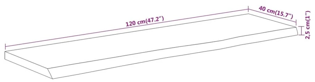 tömör akácfa téglalap alakú asztallap 120 x 40 x 2,5 cm