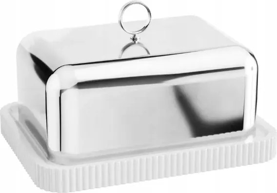 Georg Jensen Bernadotte Porcelán Vajtartó Acél Fedővel Fehér