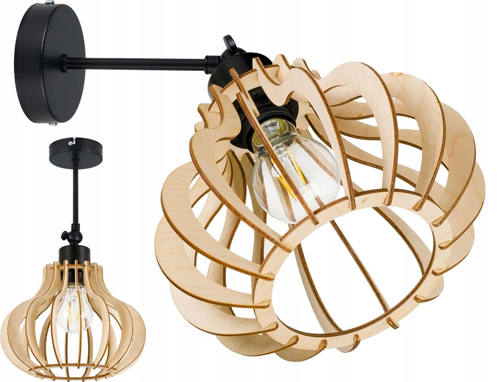 Fali lámpa E27 állítható Loft fa