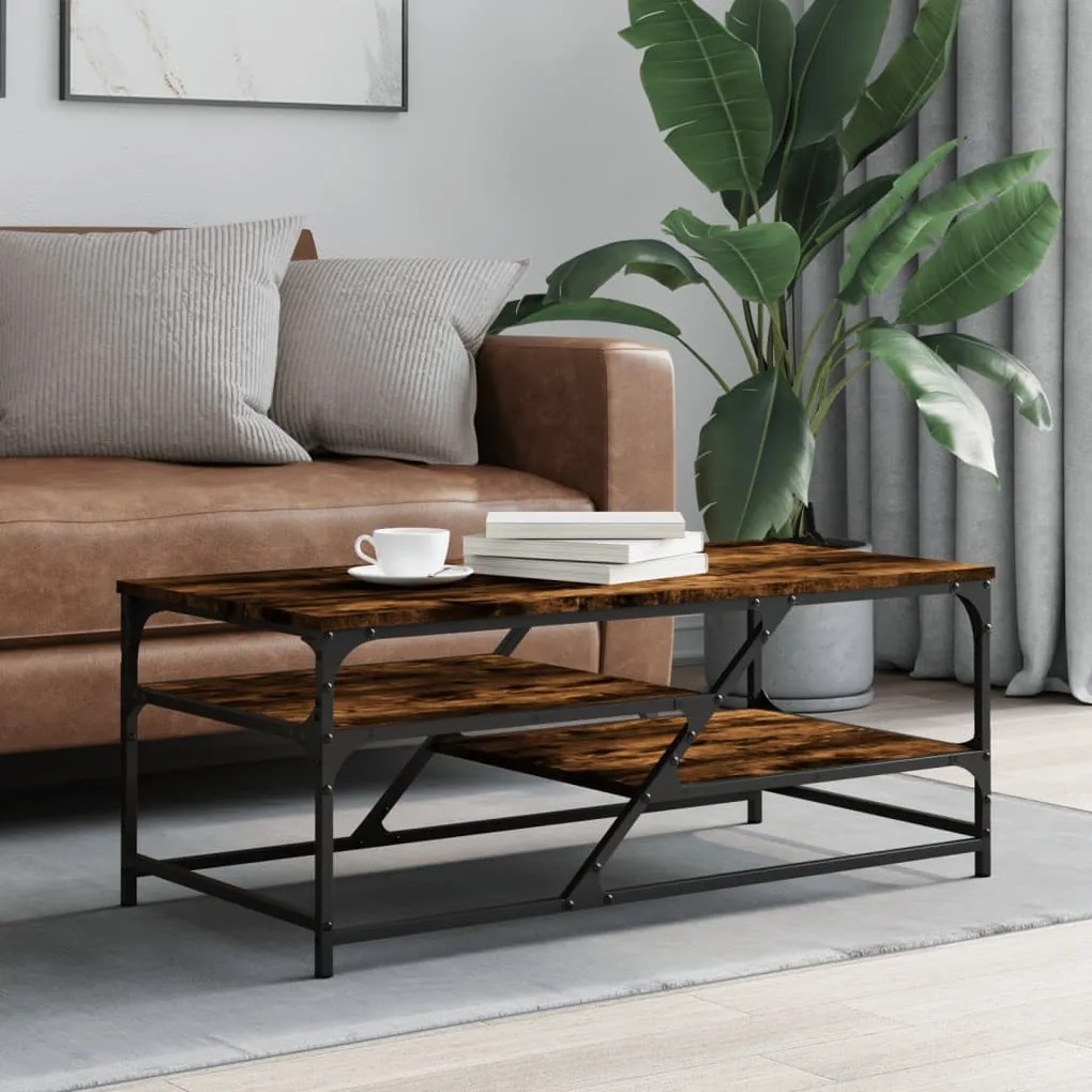 Füstös tölgy színű szerelt fa dohányzóasztal 100 x 49 x 40 cm