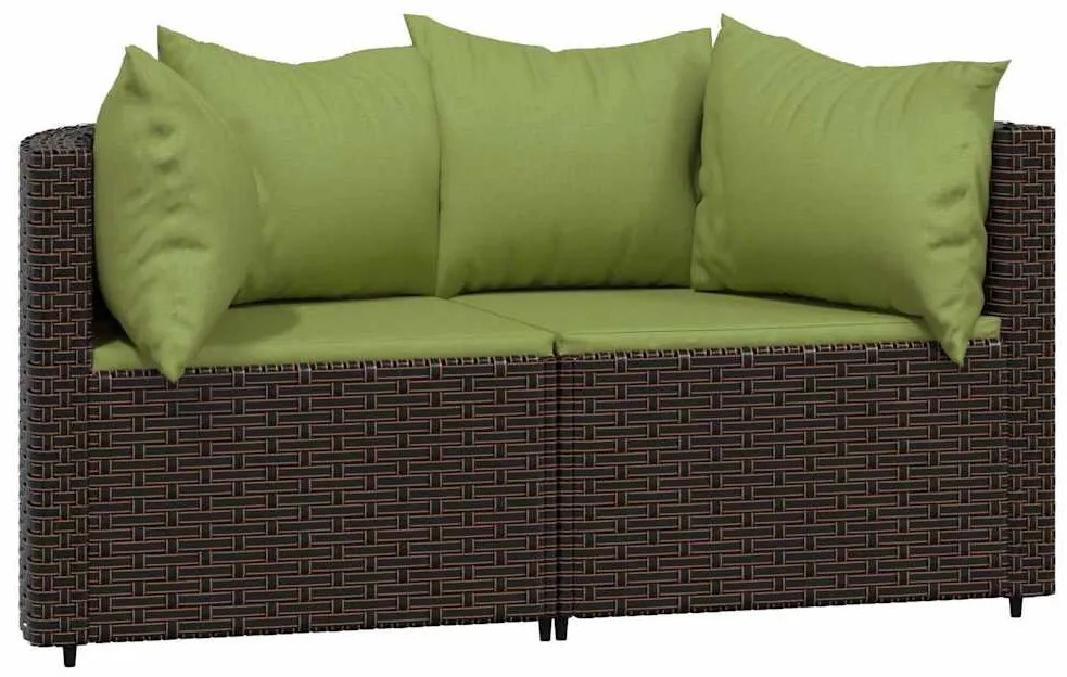 2 db barna polyrattan kerti sarokkanapé párnákkal