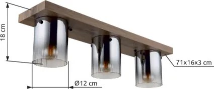 Globo 15915-3 Mennyezeti lámpa, MDF sötét fa megjelenésű, füstszínű üveg, átlátszó színátmenettel, HxSzxM: 710x160x180mm, 3x E27 40W 230V izzók nélkül