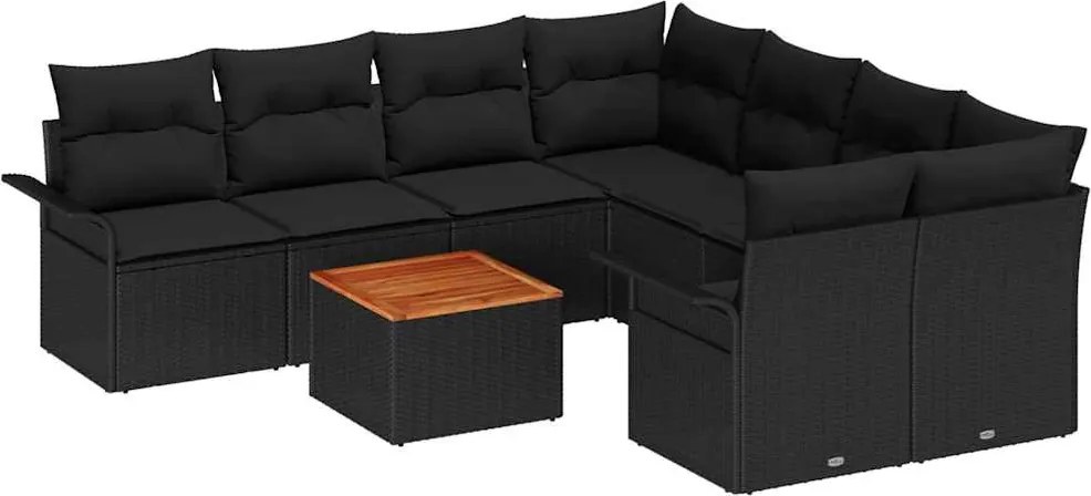 vidaXL Kerti Kanapé Szett tárolóval 9 pcs Fekete polirattan