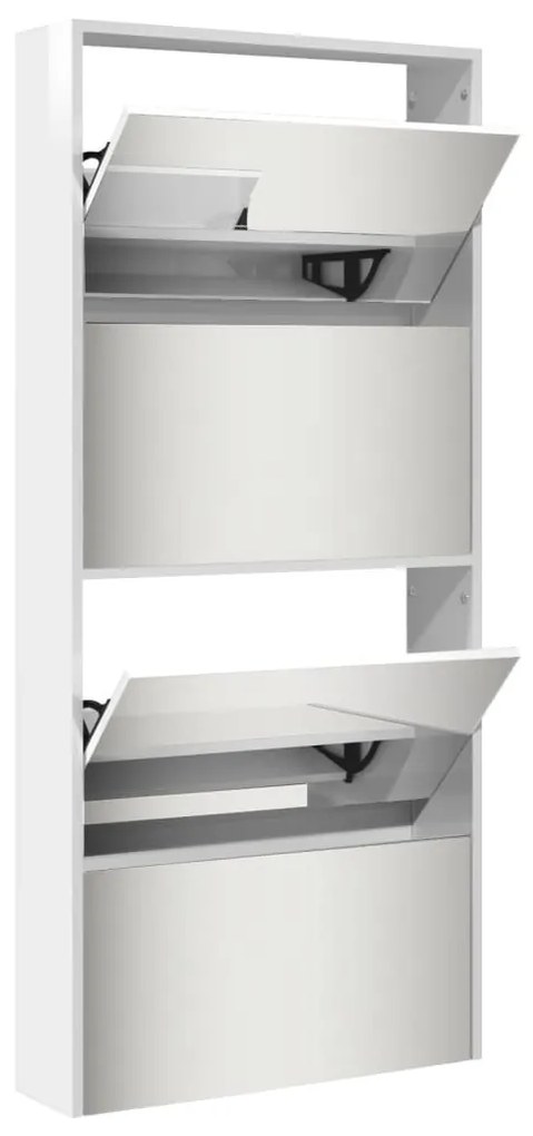 4 szintes magasfényű fehér cipőszekrény tükörrel 63x17x134 cm