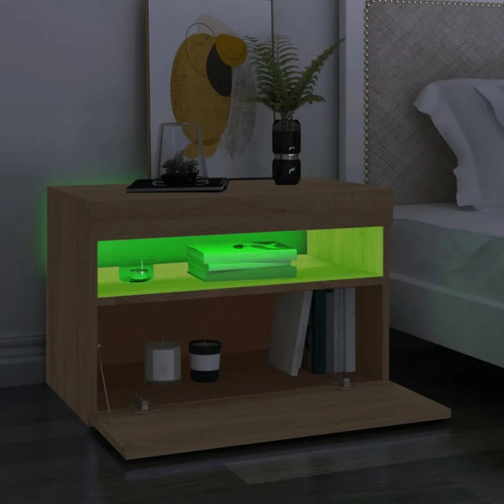 2 db sonoma tölgy színű TV-szekrény LED-lámpákkal 60x35x40 cm