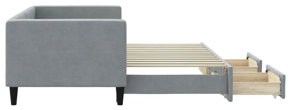 világosszürke kihúzható szövet heverő fiókokkal 80 x 200 cm