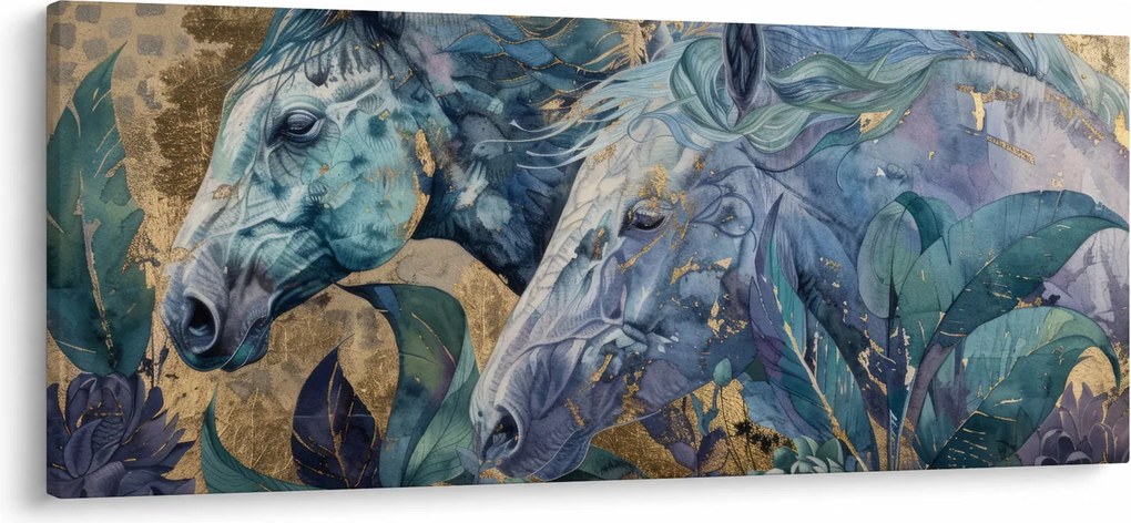 Kép - Lovak arany háttérrel (120x50 cm)