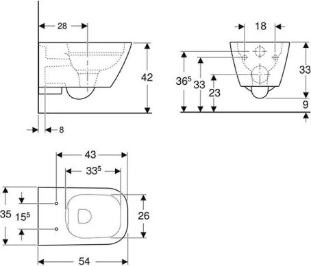 Geberit 500.208.01.1 - Függesztett WC Rimfree Smyle Square kerámia/fehér