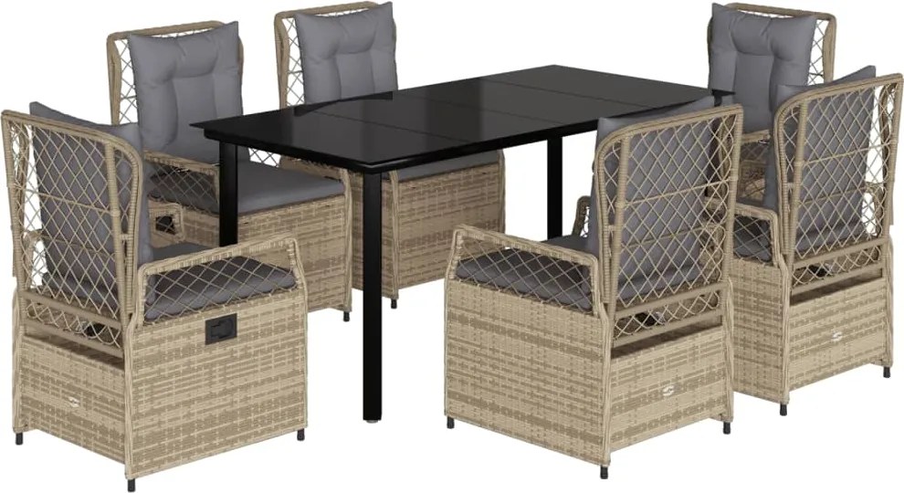 vidaXL 7 részes bézs polyrattan kerti étkezőgarnitúra párnákkal