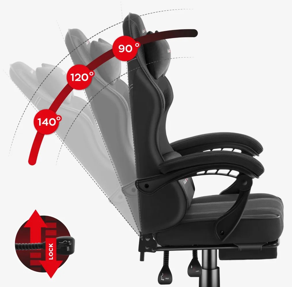 Gamer szék Space lábtartóval Carbon fekete