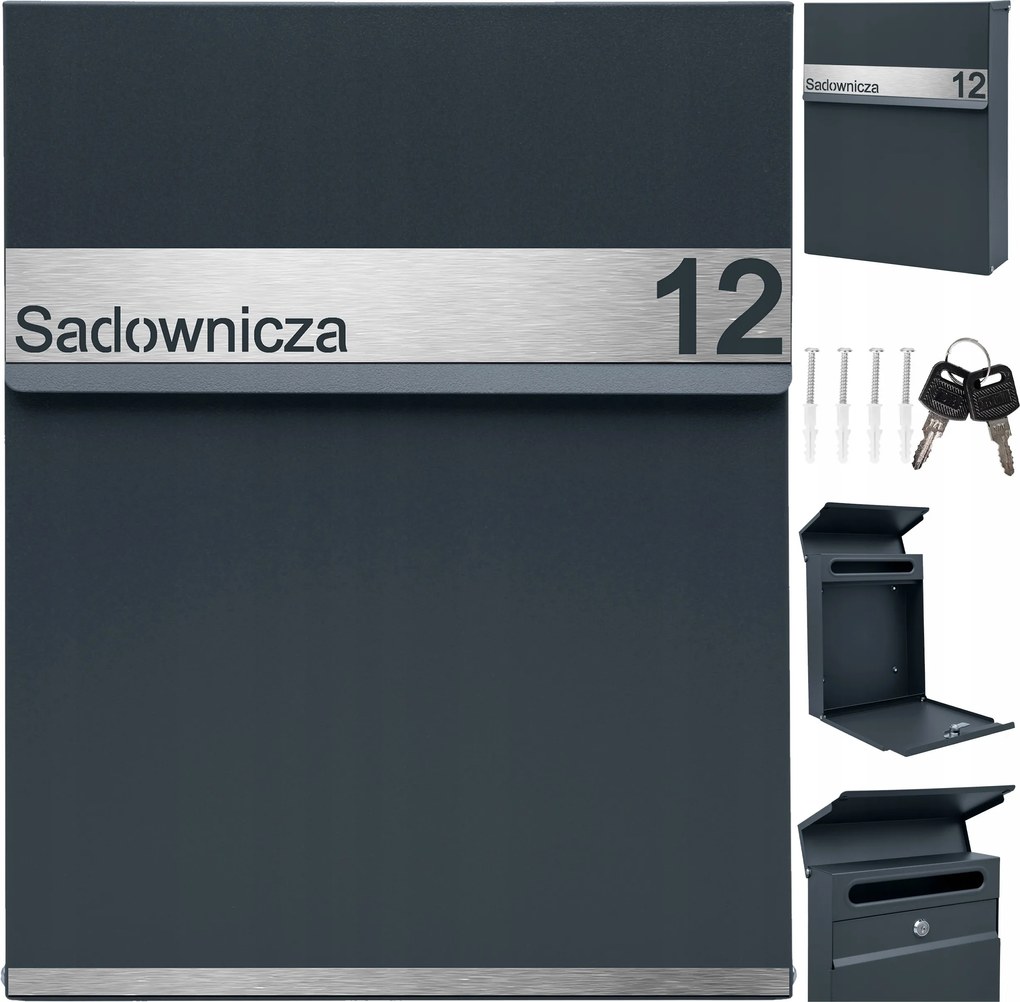 Antracit Slim Postaláda Laminált Gravírozás