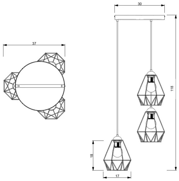 Csillár zsinóron BERGEN 3xE27/60W/230V fekete/fényes króm