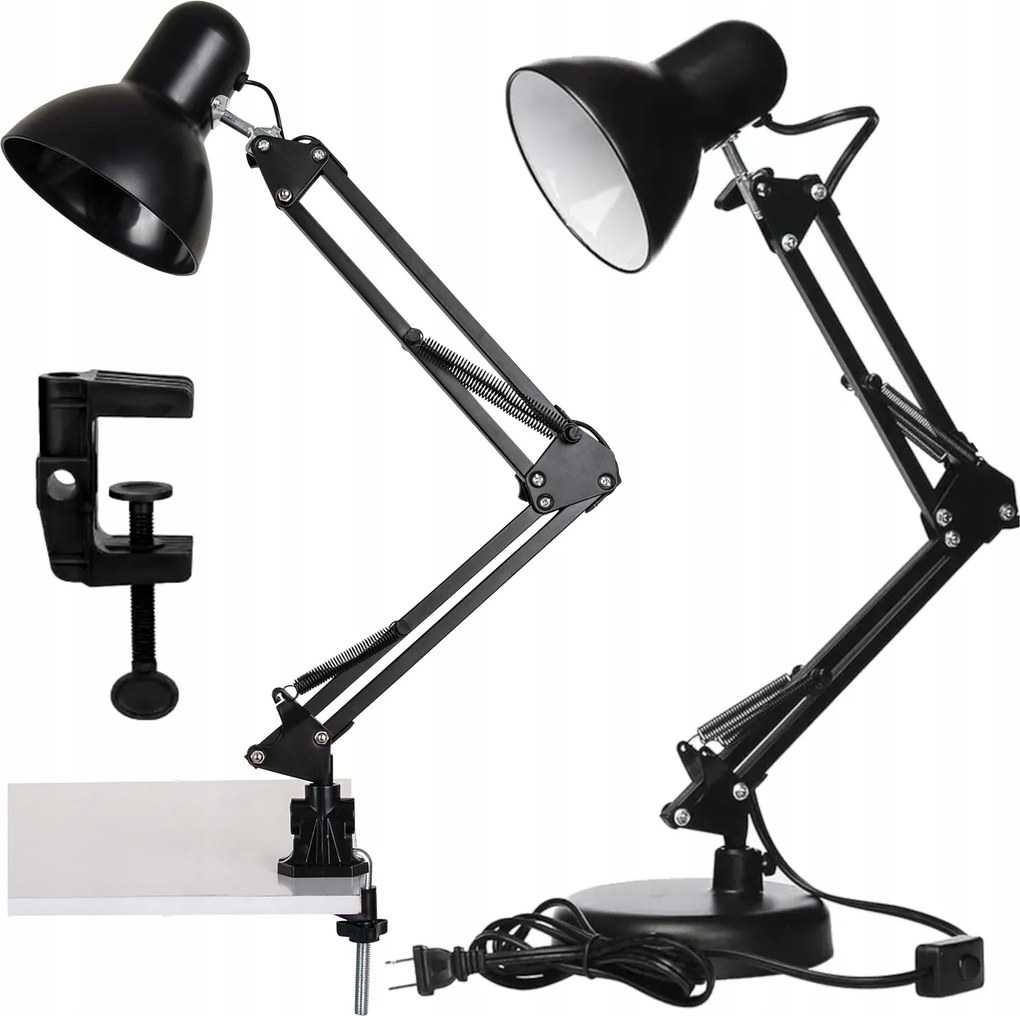 Éjjeli lámpa E27 Álló lámpa csiptetővel állítható Fekete