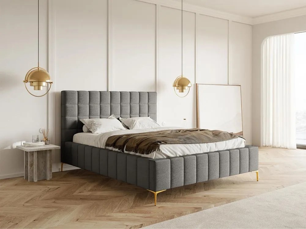 Franciaágy 160 cm Sheldona 160 (ágyráccsal) (tárolóhellyel) (szürke + arany). 1099768