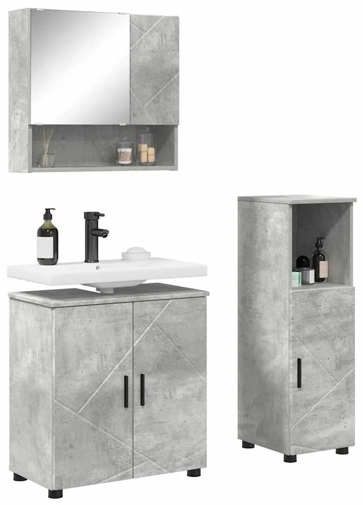 Fürdőszoba bútor szett 3 pcs Beton szürke 61 x 35 x 64 cm