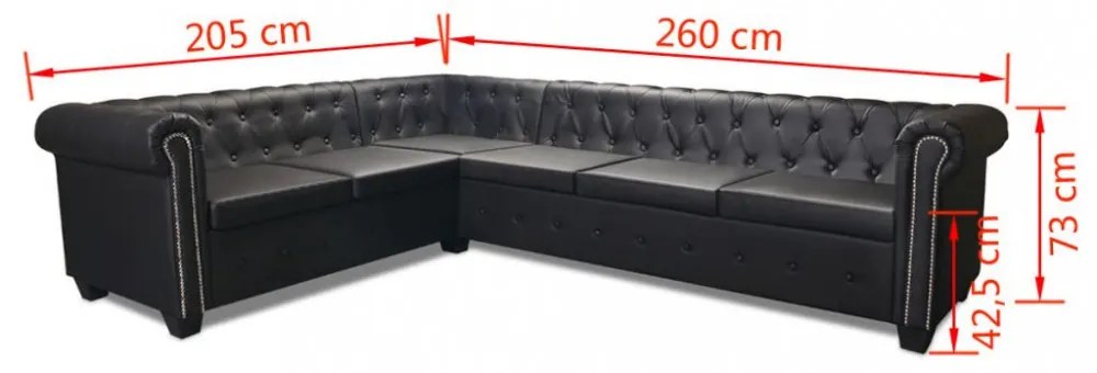 vidaXL 6 személyes fekete műbőr Chesterfield sarok kanapé
