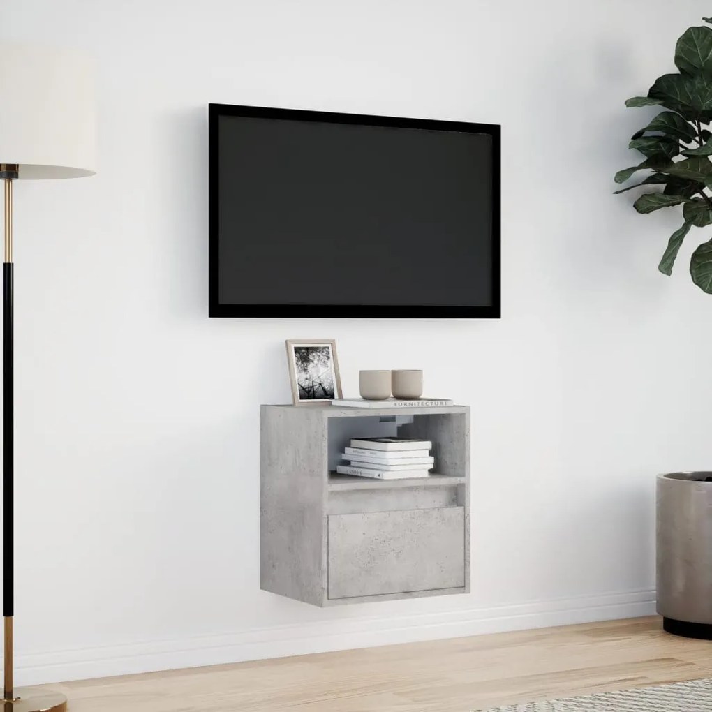betonszürke falra szerelhető TV-szekrény LED-del 41x31x45 cm