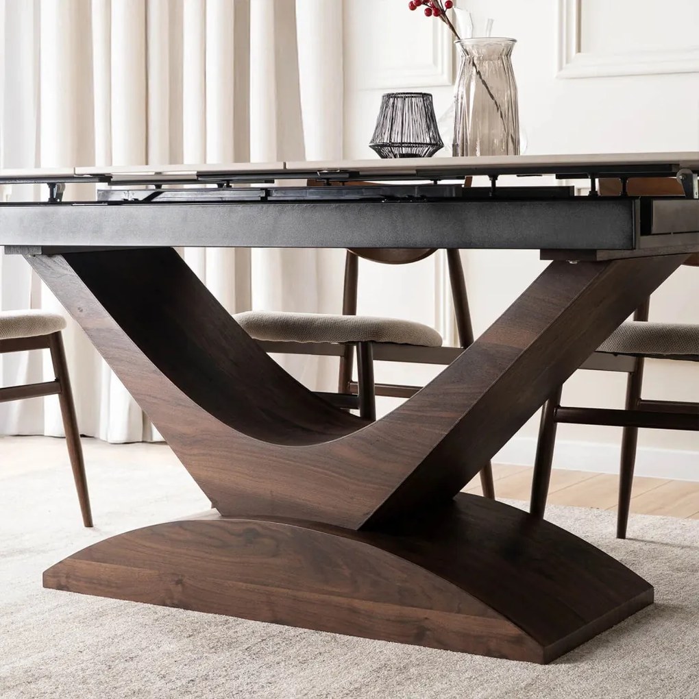 Bővíthető Márványhatású Kerámia Étkezőasztal Fehér/Dió Színben. ALICANTE 160-200 cm