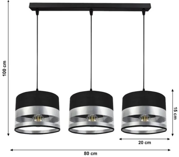 Csillár zsinóron MILO 3xE27/60W/230V ezüst/fekete