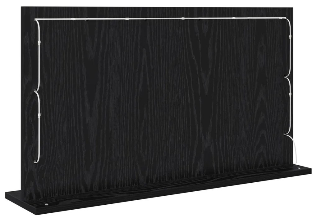 LED világítással ellátott tükör fekete tölgy 80x45x18 cm