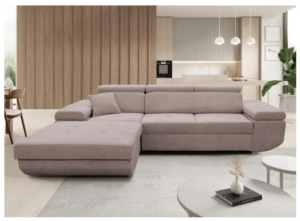 CASTELO balos L-alakú ágyazható sarokülőgarnitúra tárolóval, bézs