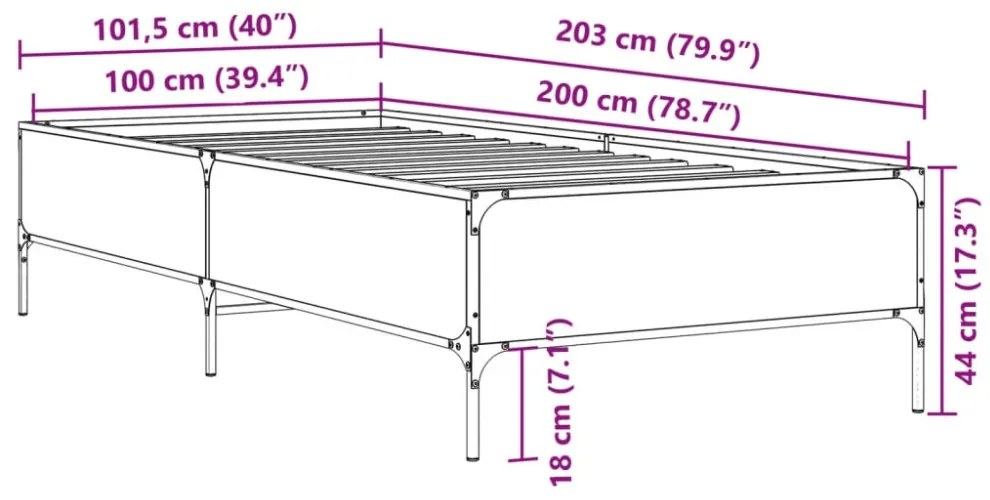 fekete szerelt fa és fém ágykeret 100 x 200 cm