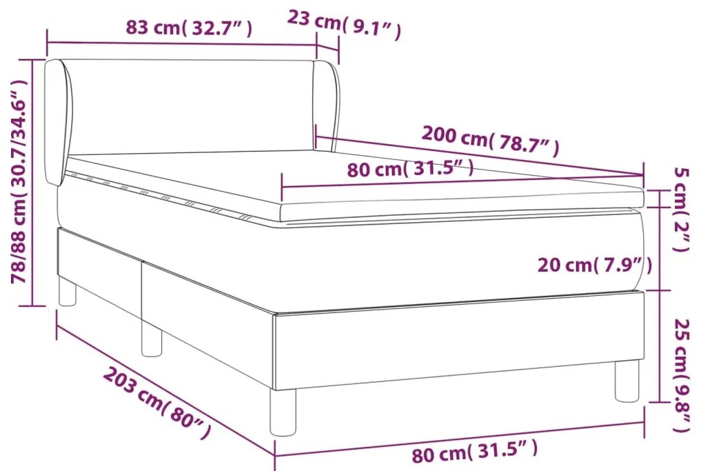 sötétkék bársony rugós ágy matraccal 80 x 200 cm