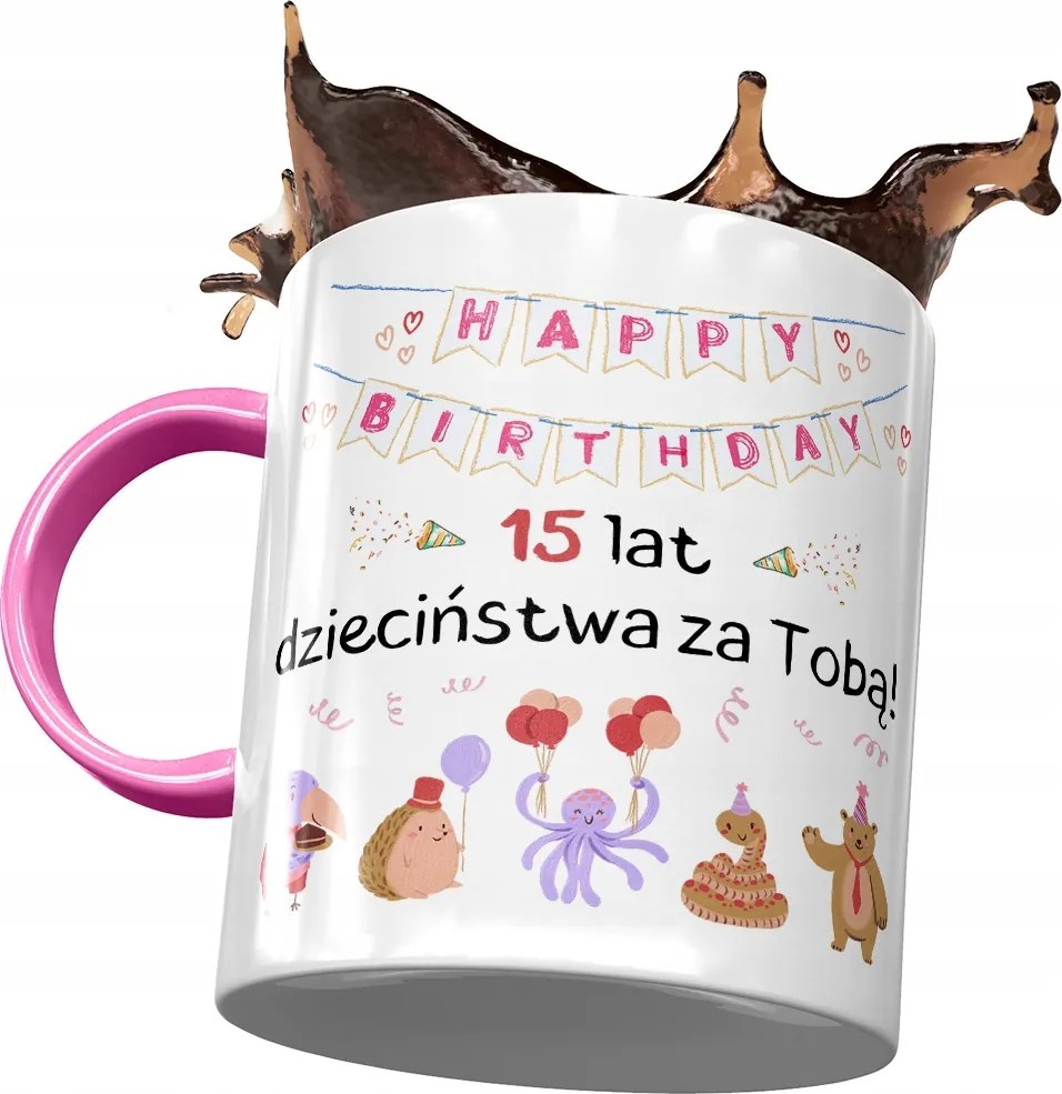 Rózsaszín Bögre Születésnapra 15 15. 15. Ajándék Nyomtatott Fotóval