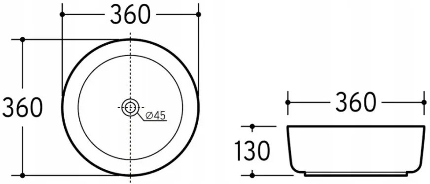 Eros SIMPLE 8 - PULTRA ültethető - Top Counter - porcelán mosdó - 36 x 36 x 13 cm