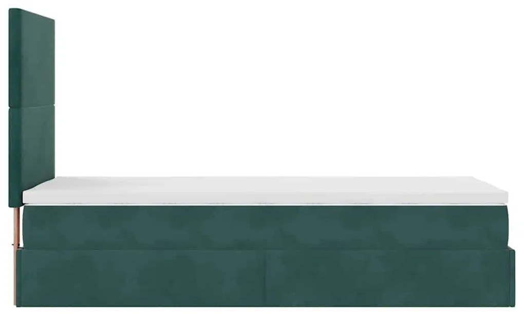 Ottomán ágykeret matracokkal sötétzöld 80x200cm bársony