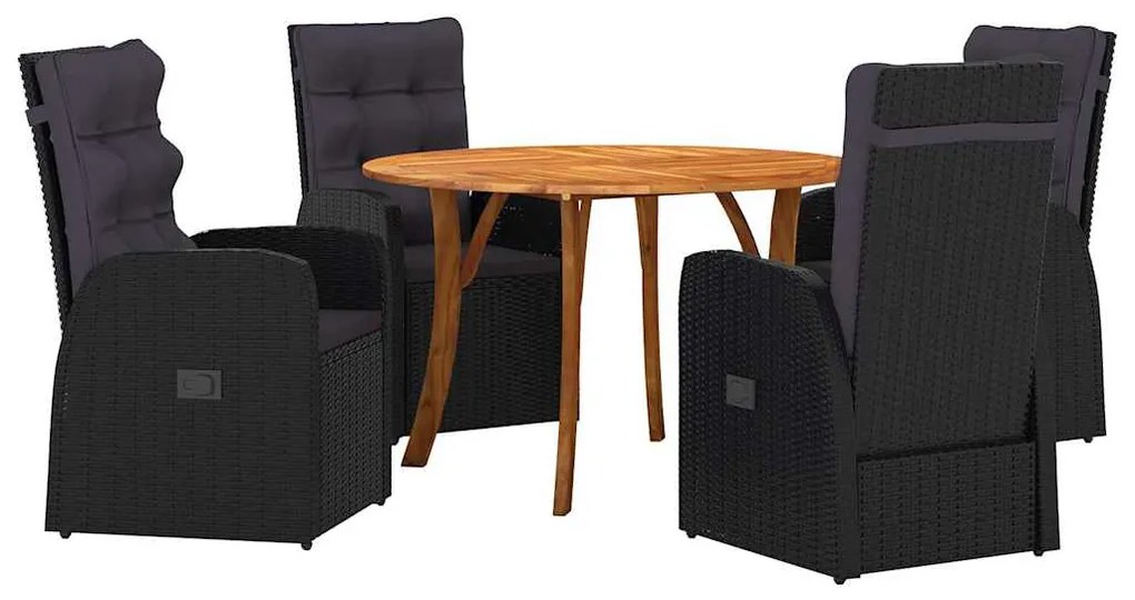 vidaXL Kert étkező szett 5 pcs Fekete polirattan