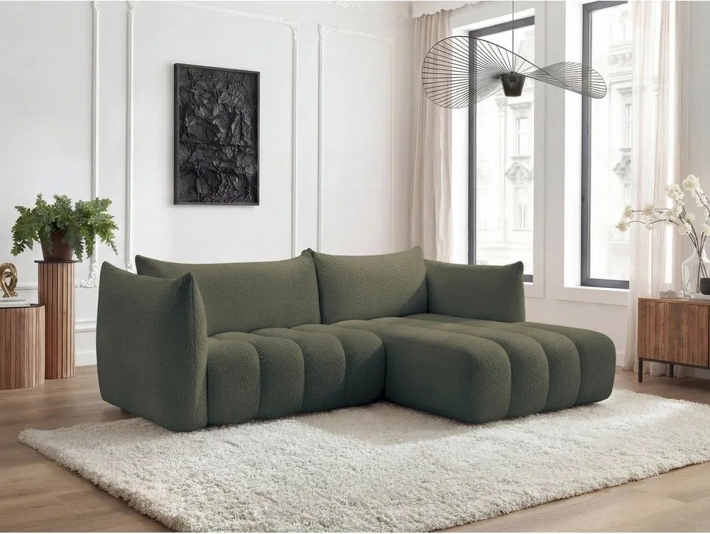 Zöld buklé sarokkanapé (jobb oldali-heverő résszel) Azra – Bobochic Paris